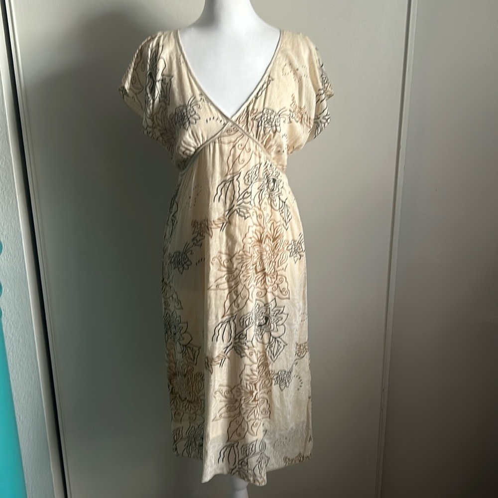 Free People Floral Split Cap Flutter Sleeve Year Round Cotton Gauze Midi Dress - Picture 13 of 13